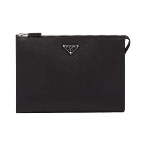 Logo Plaque Zipped Clutch Bag