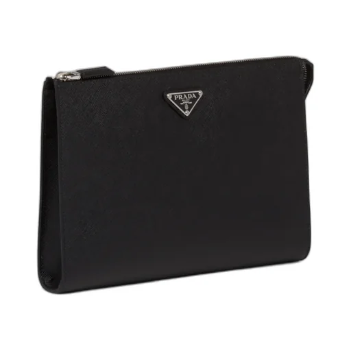 Logo Plaque Zipped Clutch Bag