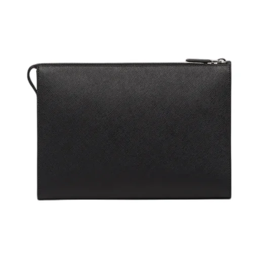 Logo Plaque Zipped Clutch Bag