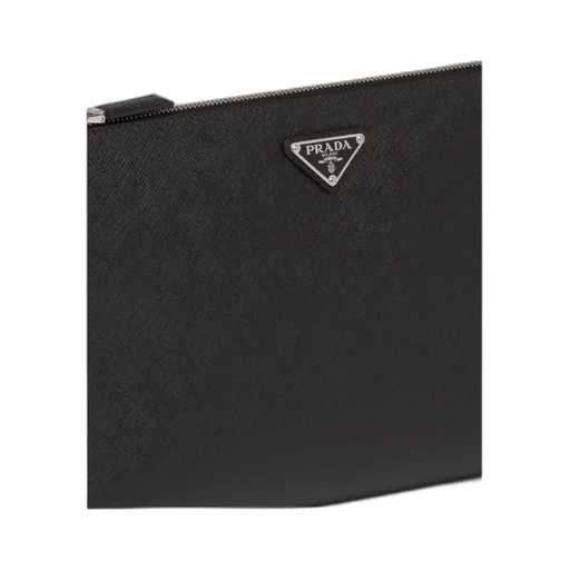 Logo Plaque Zipped Clutch Bag