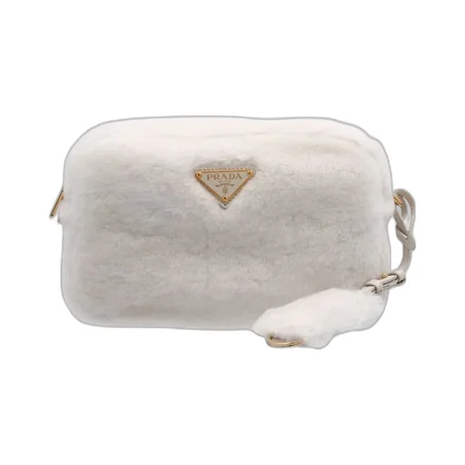 Logo Plaque Shearling Zipped Shoulder Bag