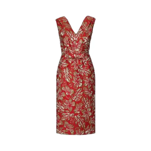 Hibiscus-Motif Jacquard Midi Dress