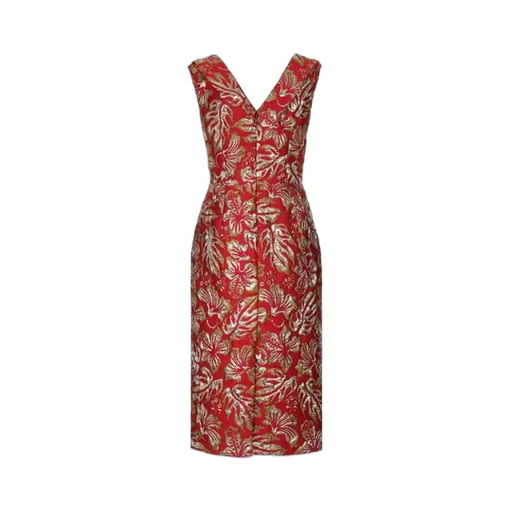 Hibiscus-Motif Jacquard Midi Dress
