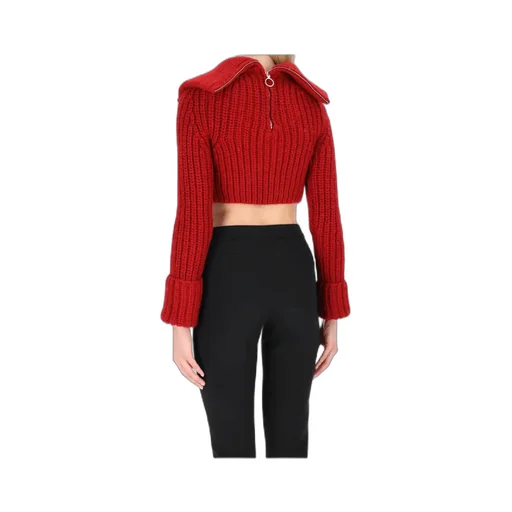 Half-Zipped Cropped Knitted Jumper