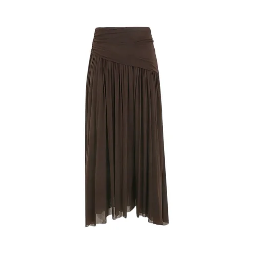 Draped-Detail Pleated Asymmetric Skirt
