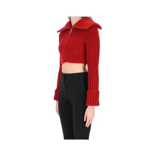 Half-Zipped Cropped Knitted Jumper