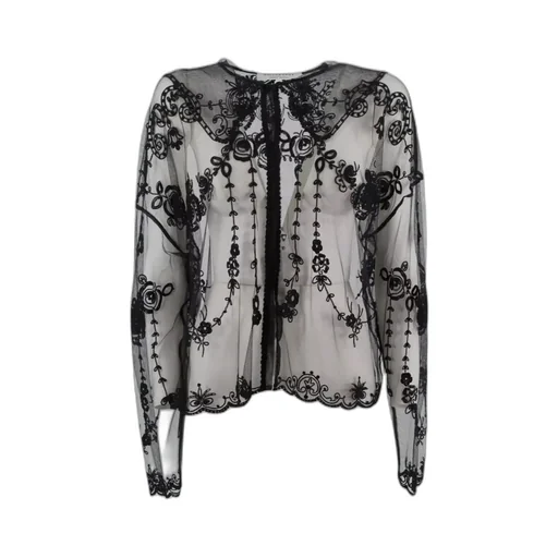 Sheer Mesh Top With Floral Embroidery