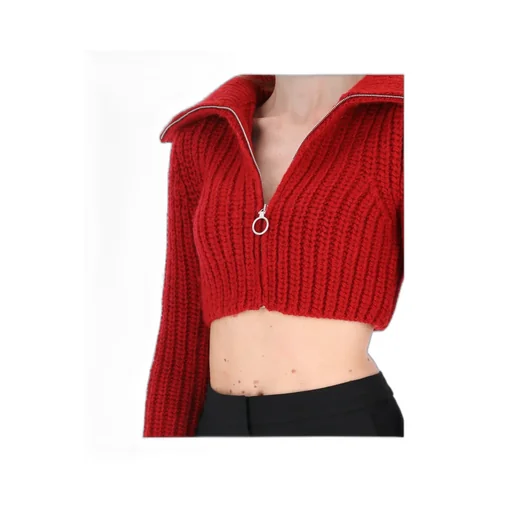 Half-Zipped Cropped Knitted Jumper