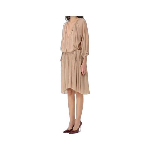 V-Neck Pleated Midi Dress