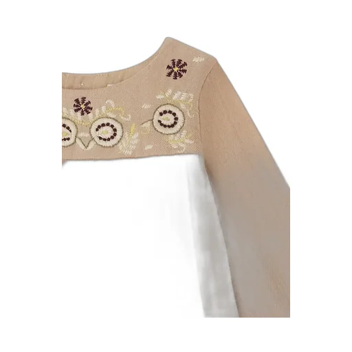 Embroidered-Detail Long-Sleeved Dress
