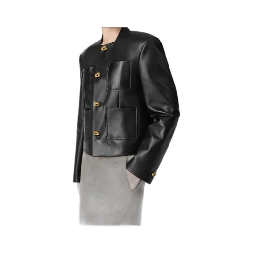 Knot Detailed Leather Blouson