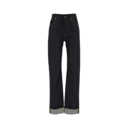 Turn-Up Hem Straight Denim Jeans