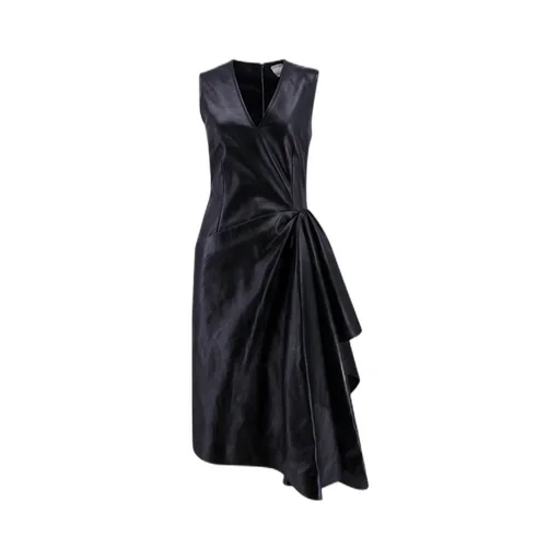 Draped Leather Midi Dress