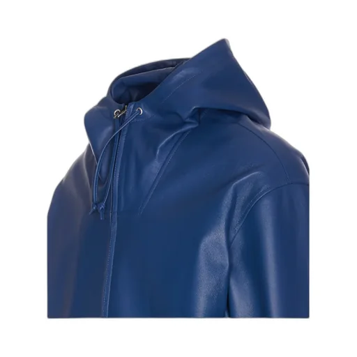 Zip Hooded Leather Jacket