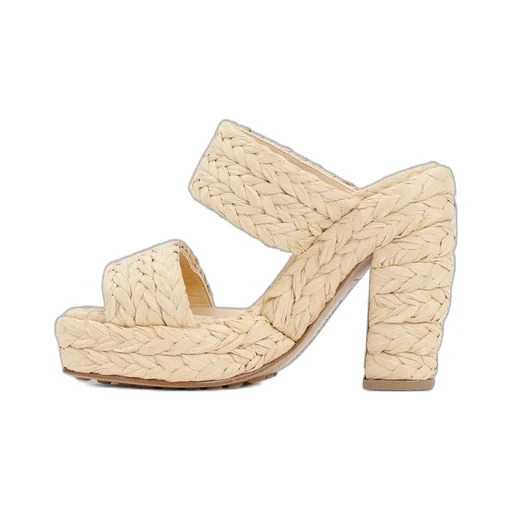 120Mm Raffia Woven Platform Sandals