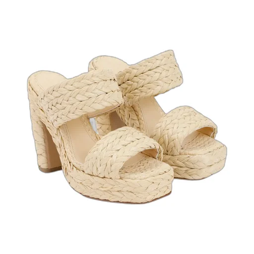 120Mm Raffia Woven Platform Sandals
