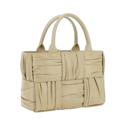 Woven Pleated Top Handle Tote Bag