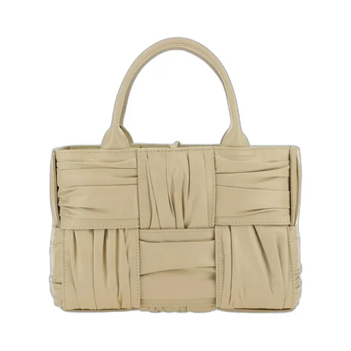 Woven Pleated Top Handle Tote Bag