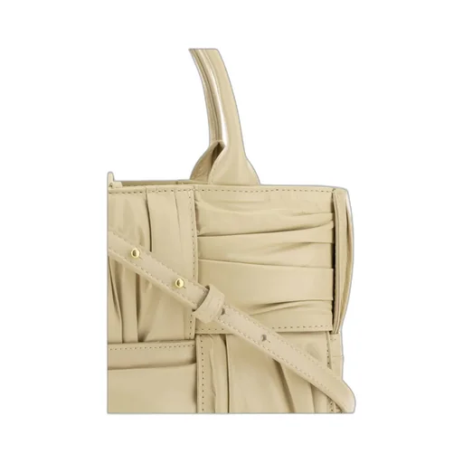 Woven Pleated Top Handle Tote Bag