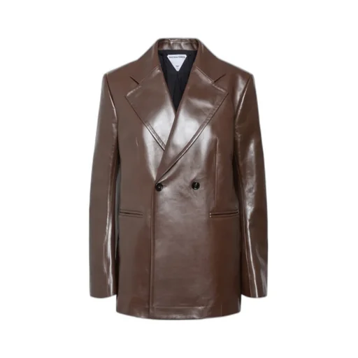 Logo Curved Sleeve Leather Jacket
