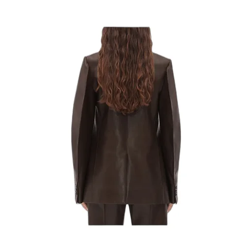Logo Curved Sleeve Leather Jacket