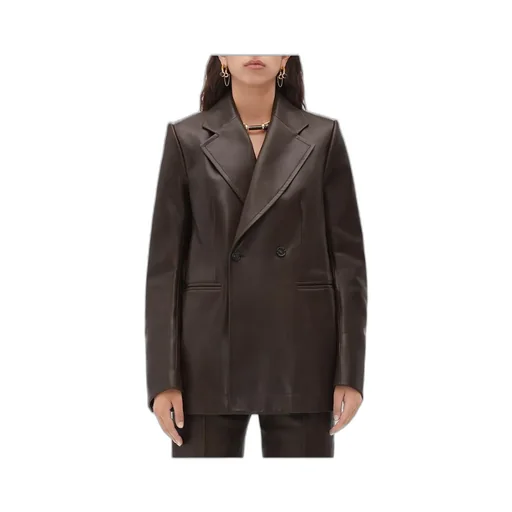 Logo Curved Sleeve Leather Jacket