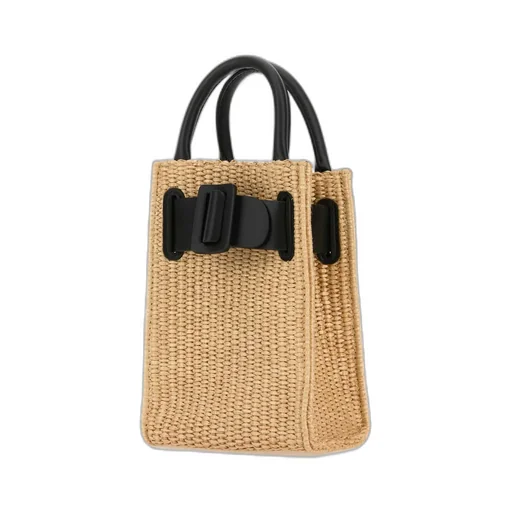 Buckle-Detailed Woven Tote Bag