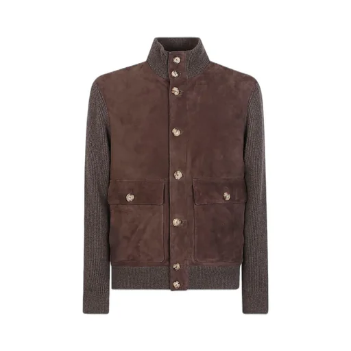 Ribbed-Knit Suede Jacket