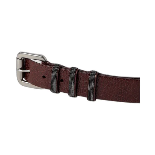 Glossy Hammered Calfskin Belt With Shiny Loops