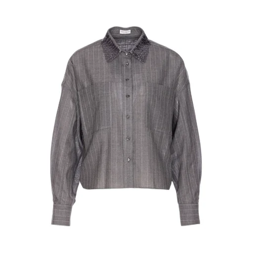 Pinstripe Sequin-Collar Shirt