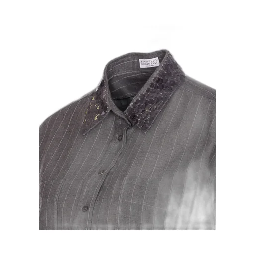 Pinstripe Sequin-Collar Shirt