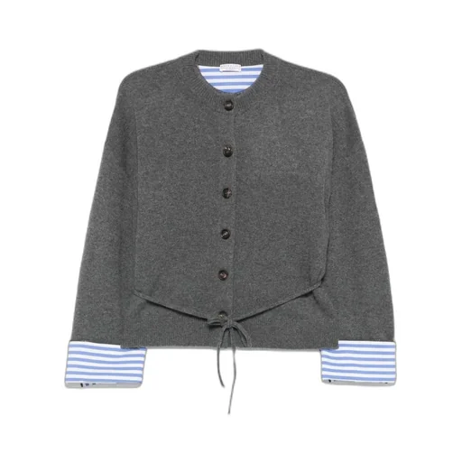 Button-Fastening Tie-Waist Cardigan