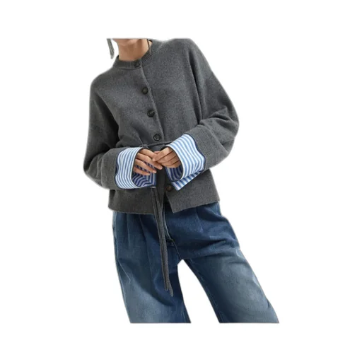 Button-Fastening Tie-Waist Cardigan