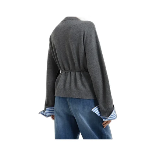 Button-Fastening Tie-Waist Cardigan