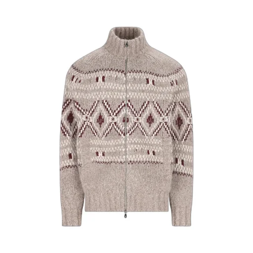 High-Neck Patterned Cardigan