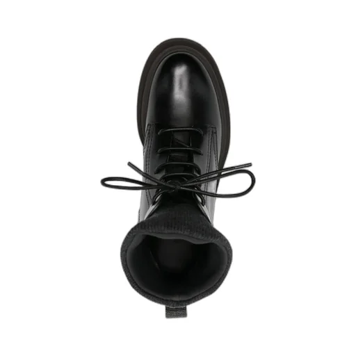 Lace-Up Ribbed-Knit Boots