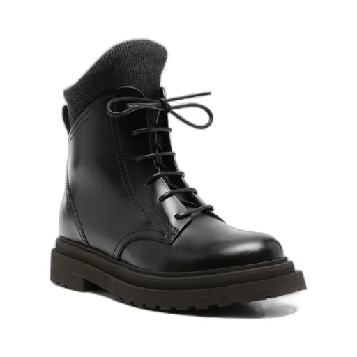 Lace-Up Ribbed-Knit Boots