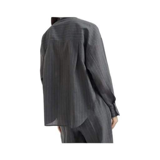 Embellished-Collar Striped Long-Sleeved Shirt