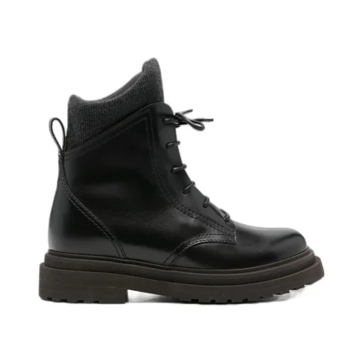 Lace-Up Ribbed-Knit Boots