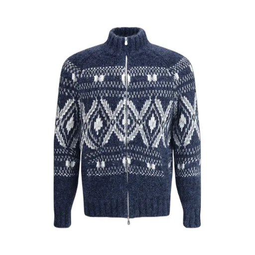 Jacquard Zip-Up Cardigan