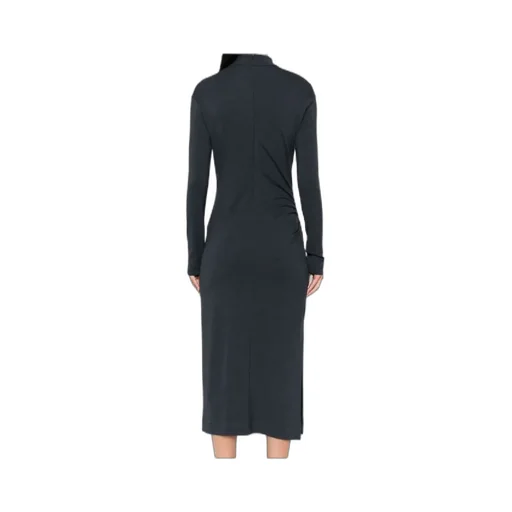 High-Neck Gathered Midi Dress