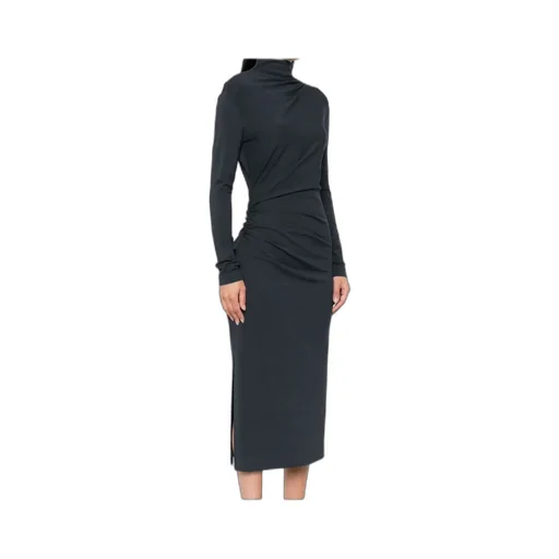 High-Neck Gathered Midi Dress