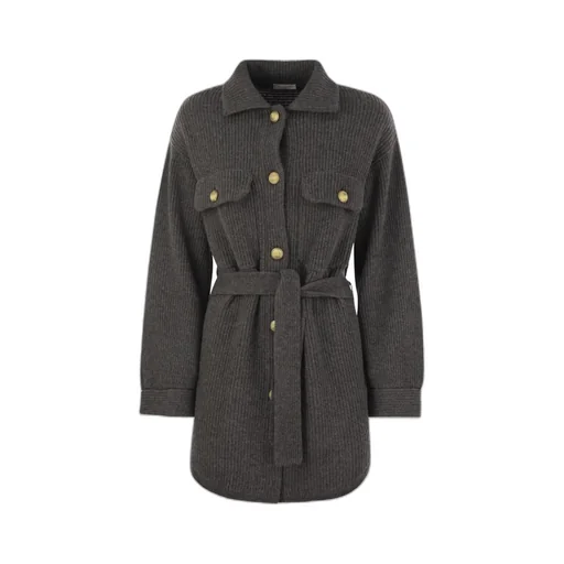 Long-Sleeved Ribbed Belted Cardigan