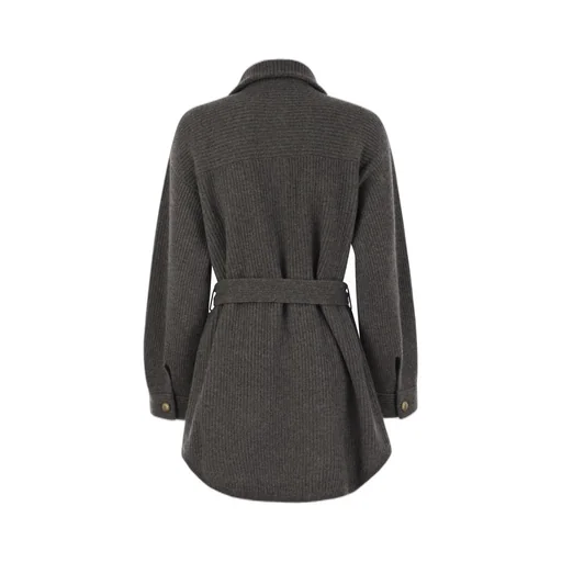 Long-Sleeved Ribbed Belted Cardigan