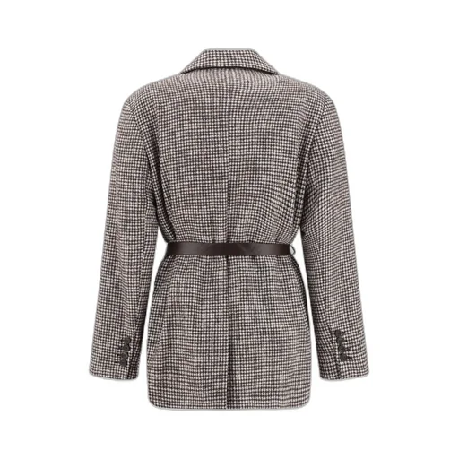 Houndstooth Detailed Belted Blazer
