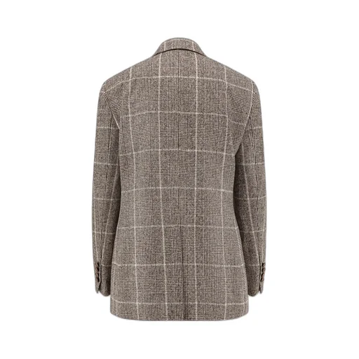 Checked Double-Breasted Long-Sleeved Blazer