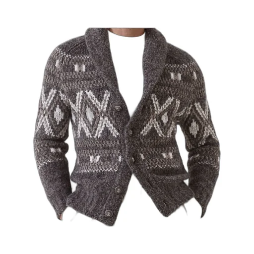 Geometric Jacquard Button-Up Cardigan