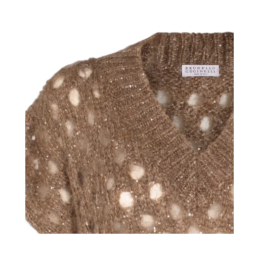 Open-Knit V-Neck Sweater
