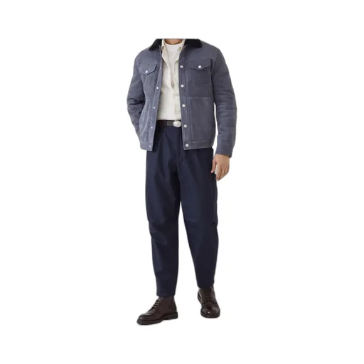 Shearling-Collar Flap-Pocket Jacket