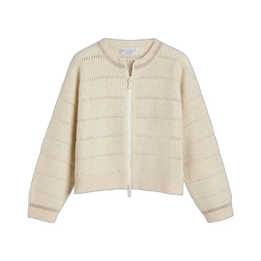 Sequin-Embellished Open-Knit Cardigan